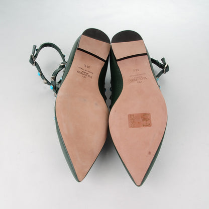 Valentino Garavani Pebbled Calfskin Rockstud Rolling Cage Ballerina Flats 36.5 Dark Green 5 of 7