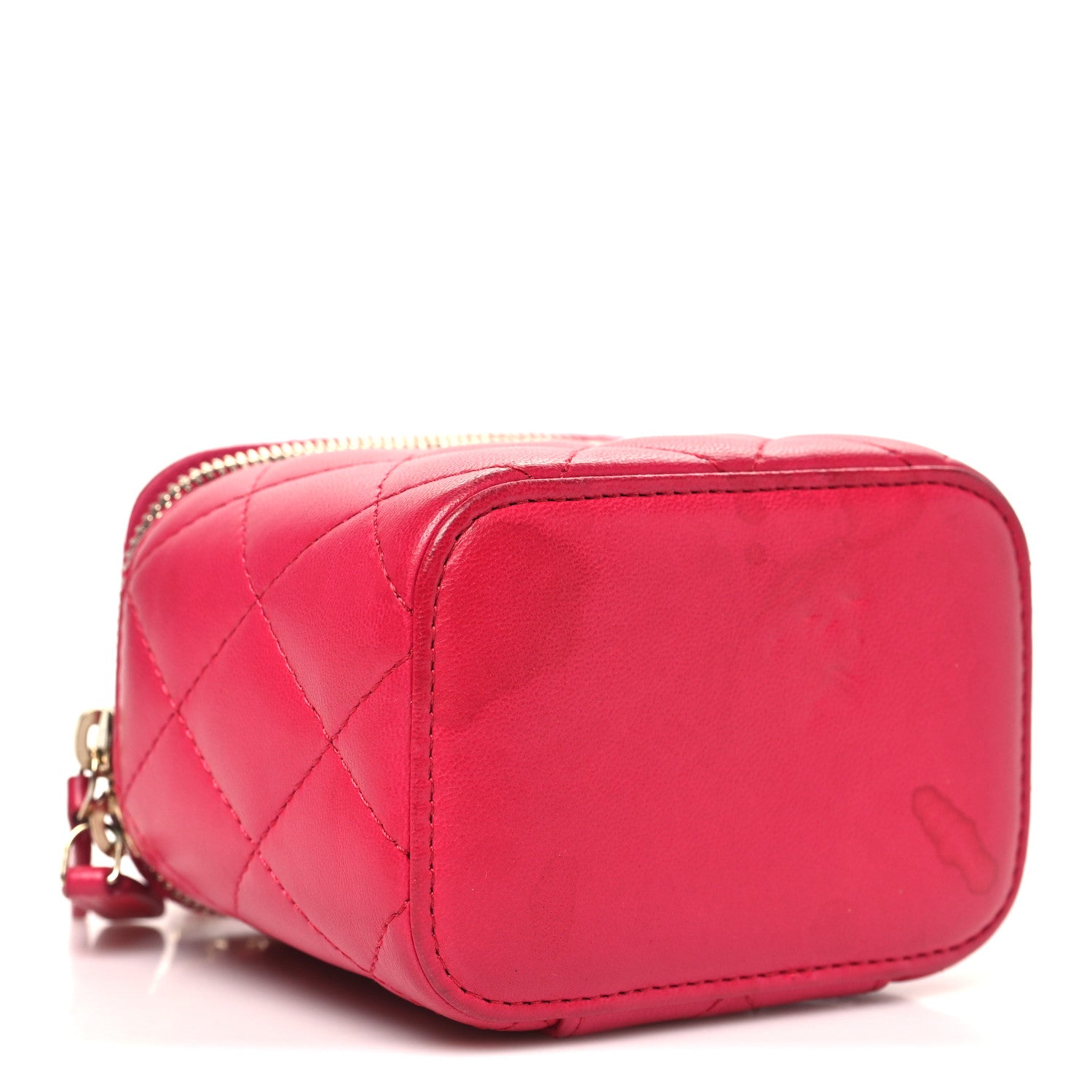 Chanel Lambskin Quilted Mini Top Handle Vanity Case With Chain Dark Pink 5 of 12