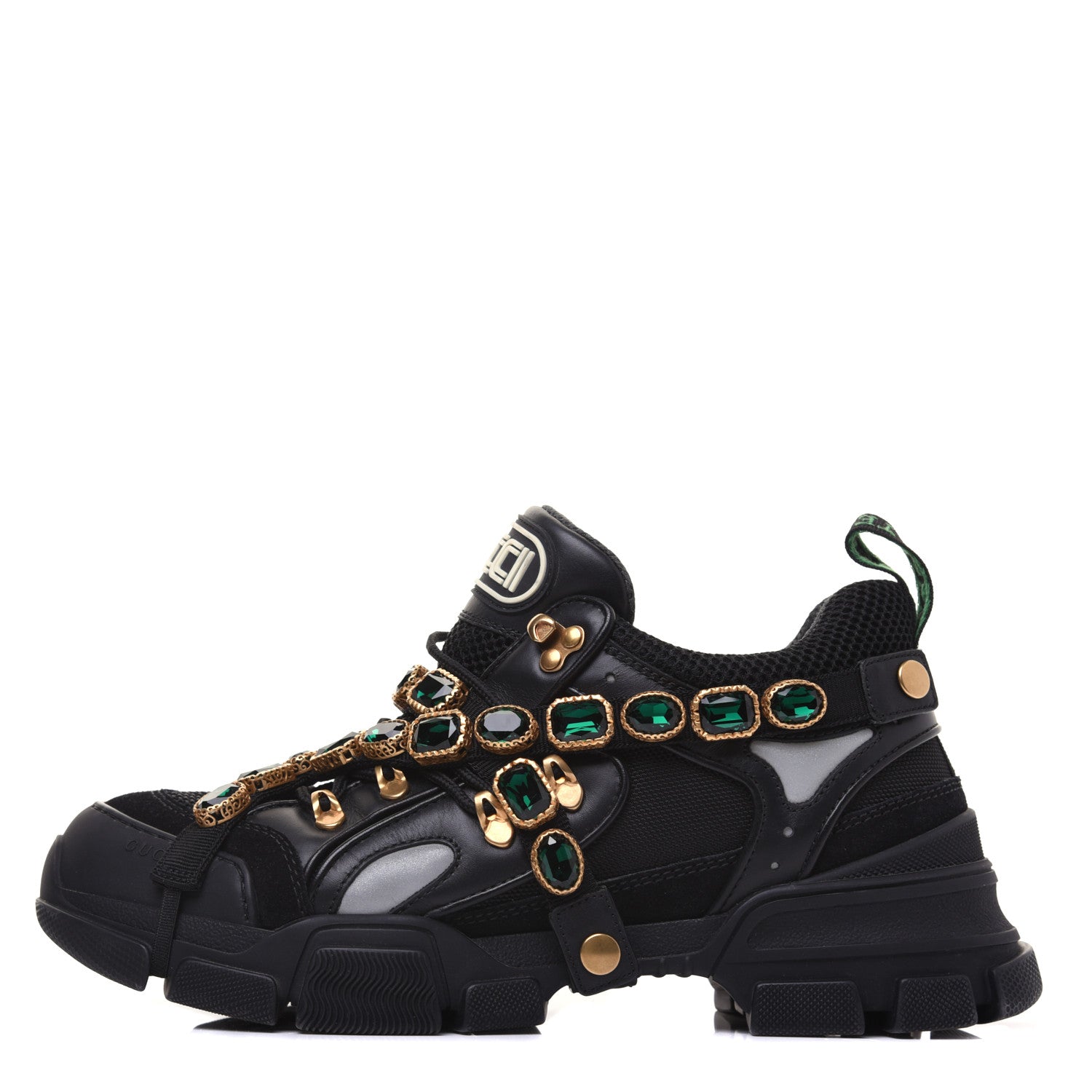 Gucci X SEGA Mesh Suede Calfskin Removable Crystals Mens Flashtrek Sneakers 9.5 Black Silver 1 of 14