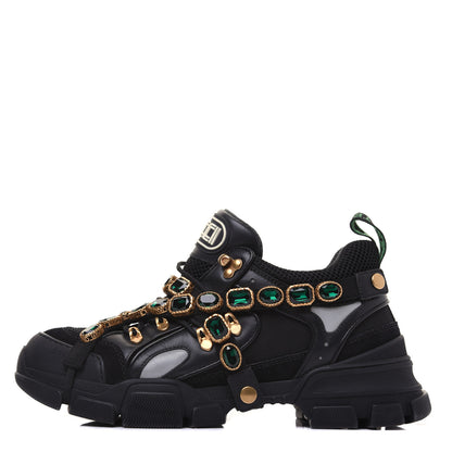 Gucci X SEGA Mesh Suede Calfskin Removable Crystals Mens Flashtrek Sneakers 9.5 Black Silver 1 of 14
