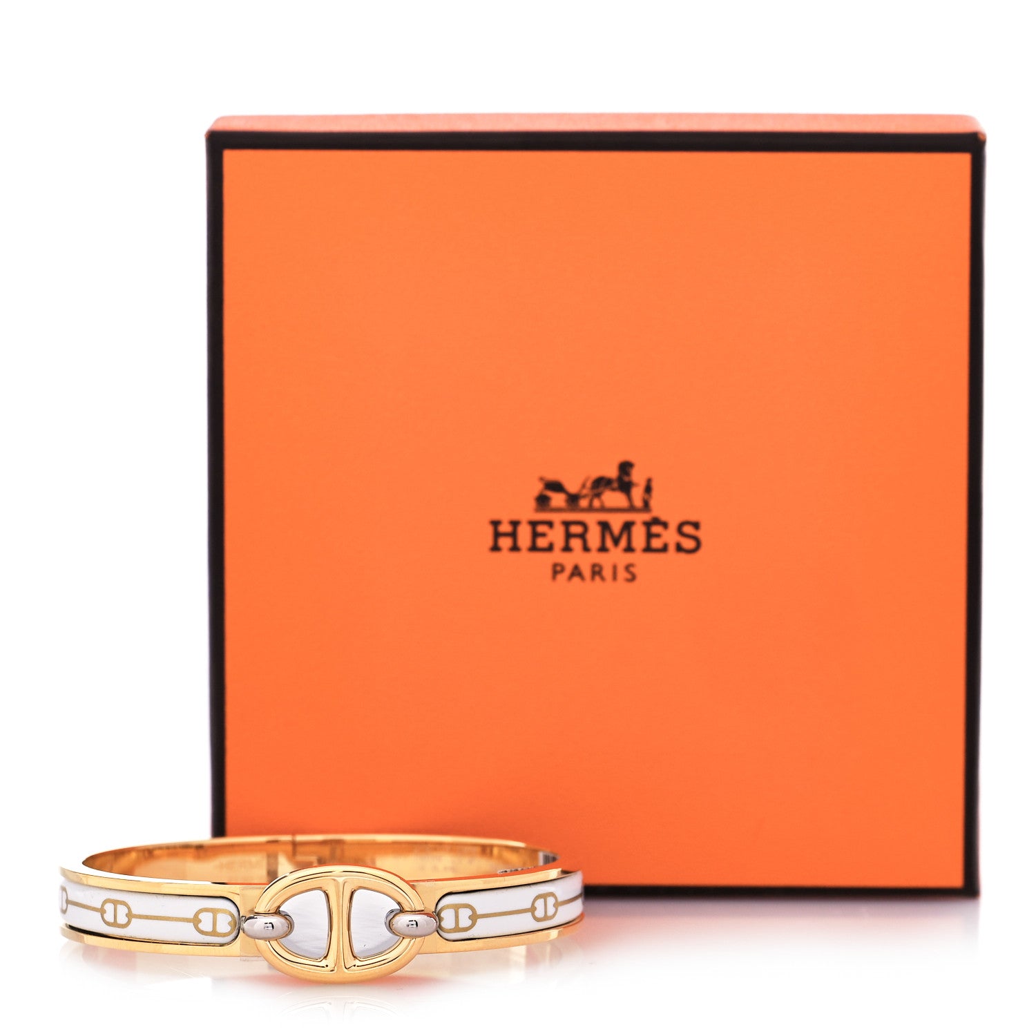 Hermes Enamel Mini Farandole Clic Chaine D'Ancre Bracelet Or White 6 of 6