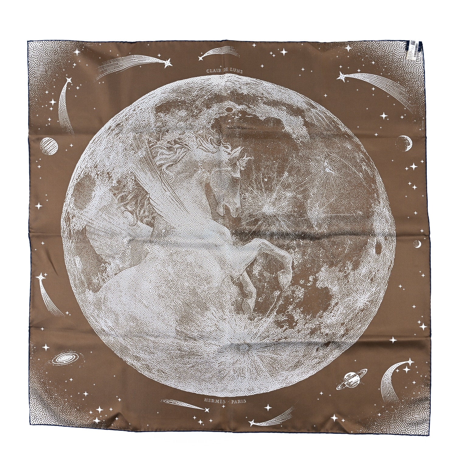 Hermes Silk Clair De Lune Double Face Scarf 90 Marine White Beige 4 of 4