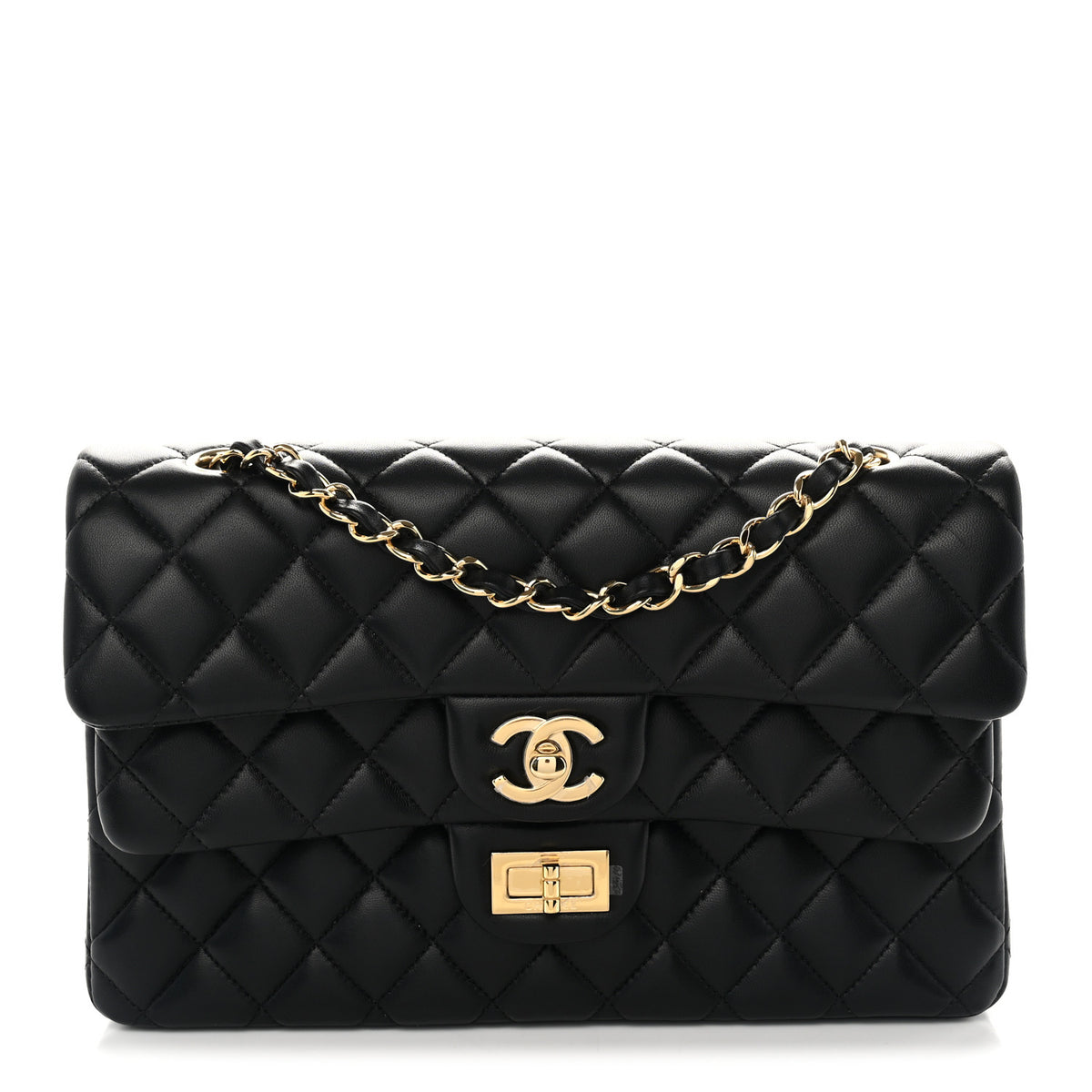 Chanel Lambskin Quilted Layered Flap Bag Black 1 of 11