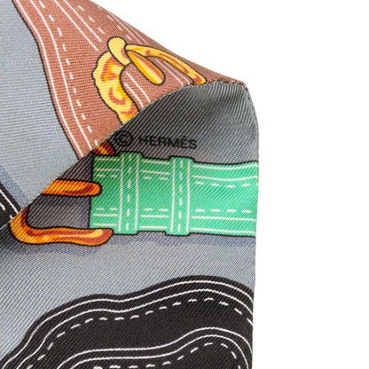 Hermes Silk Harnais Des Presidents Twilly Gris Orange Vert 3 of 5