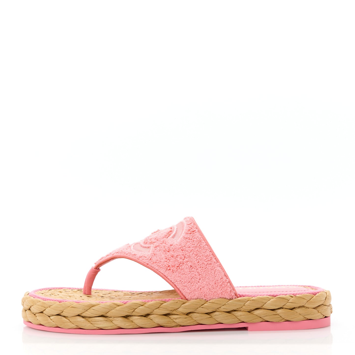 Terry Cloth Raffia CC Logo Thong Sandals 39.5 Pink