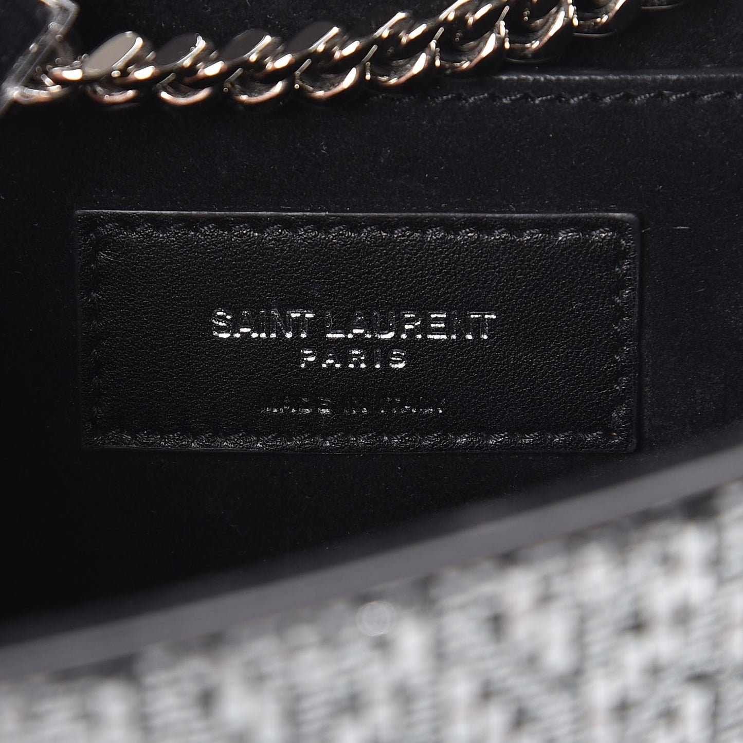 Metallic Calfskin Chevron Small Monogram Kate Satchel Black Argento