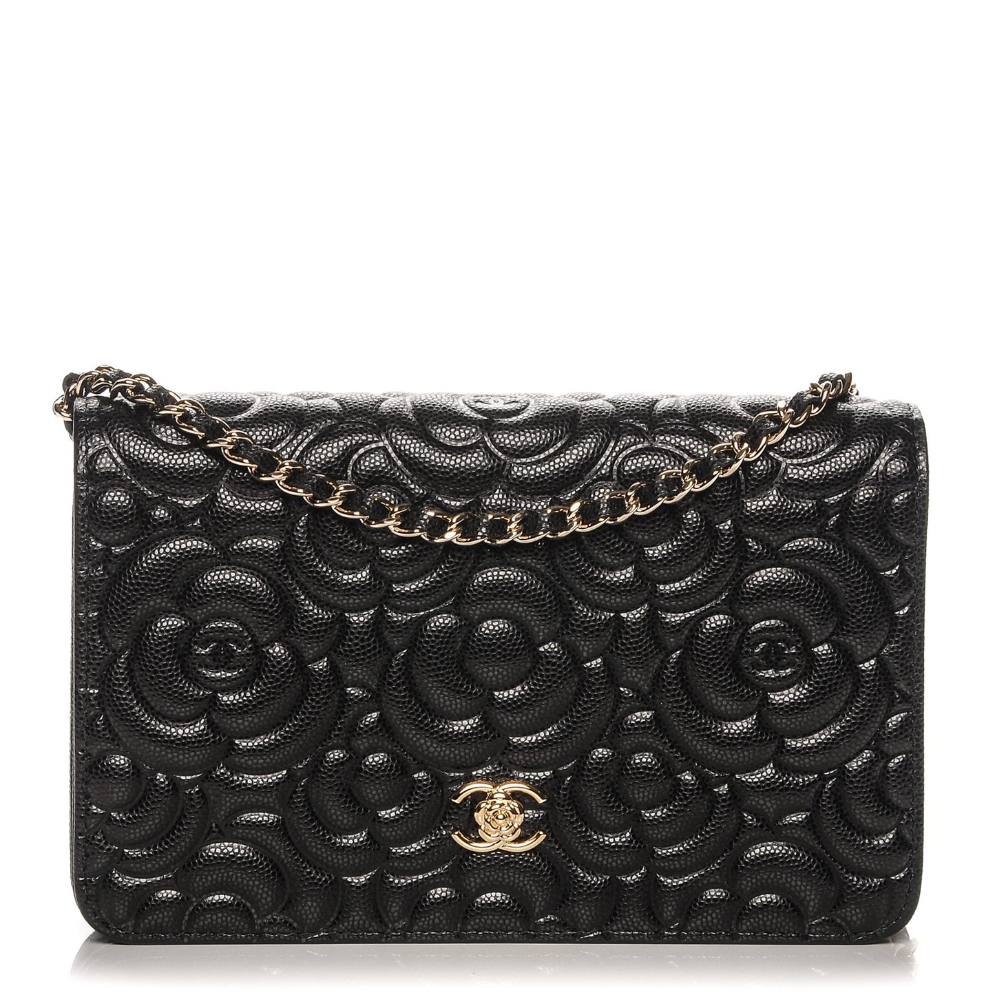 Caviar Camellia Embossed Wallet On Chain WOC Black