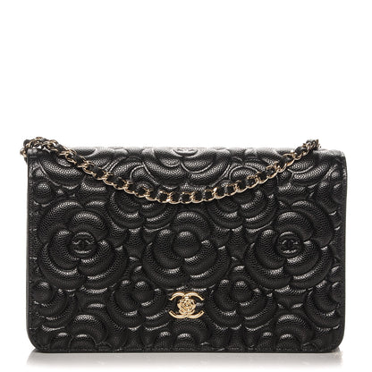 Chanel Caviar Camellia Embossed Wallet On Chain WOC Black 1 of 8