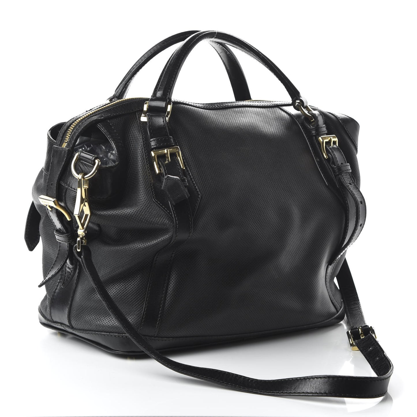 Calfskin Perforated Ellers Satchel Black