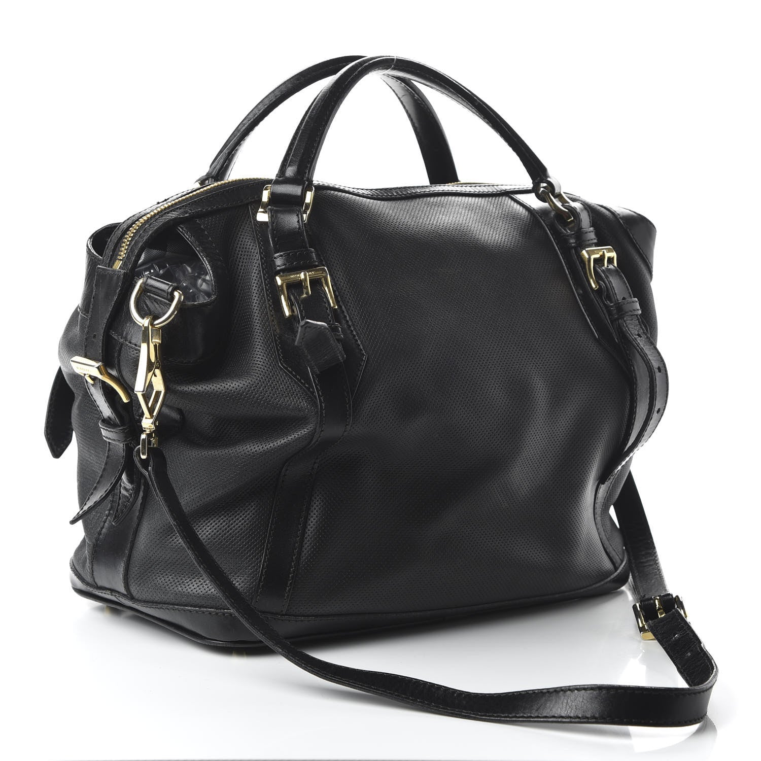 Burberry Calfskin Perforated Ellers Satchel Black 3 of 10