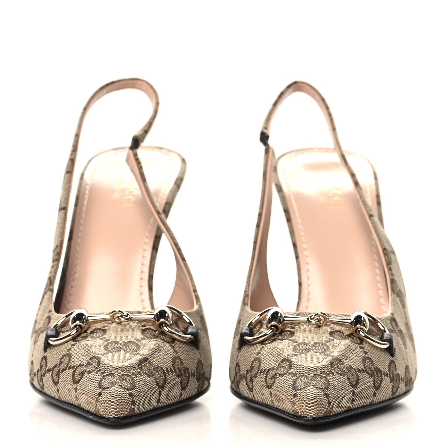 Monogram Horsebit Slingback Pumps 39.5 Beige Ebony Cocoa