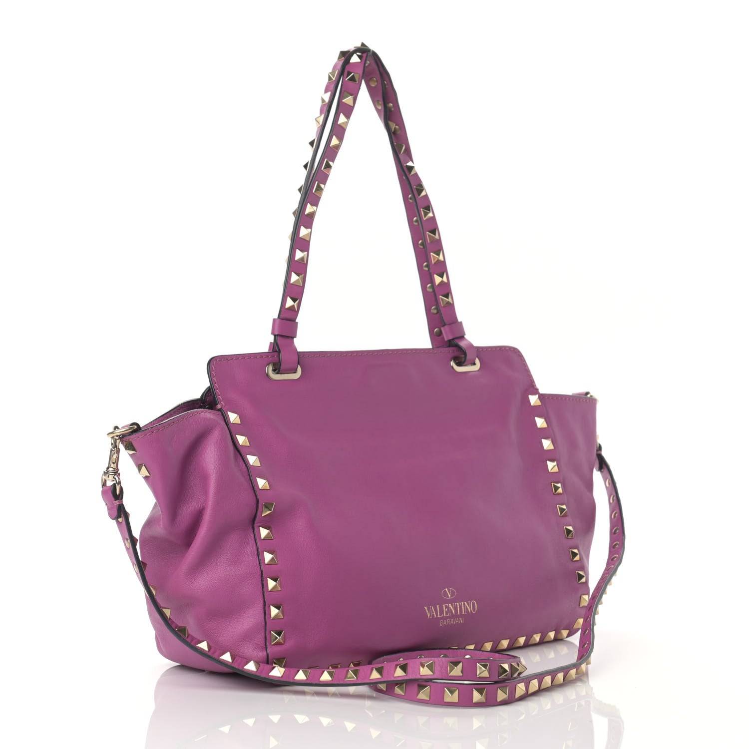 Valentino Garavani Vitello Small Rockstud Tote Purple Violet 3 of 16