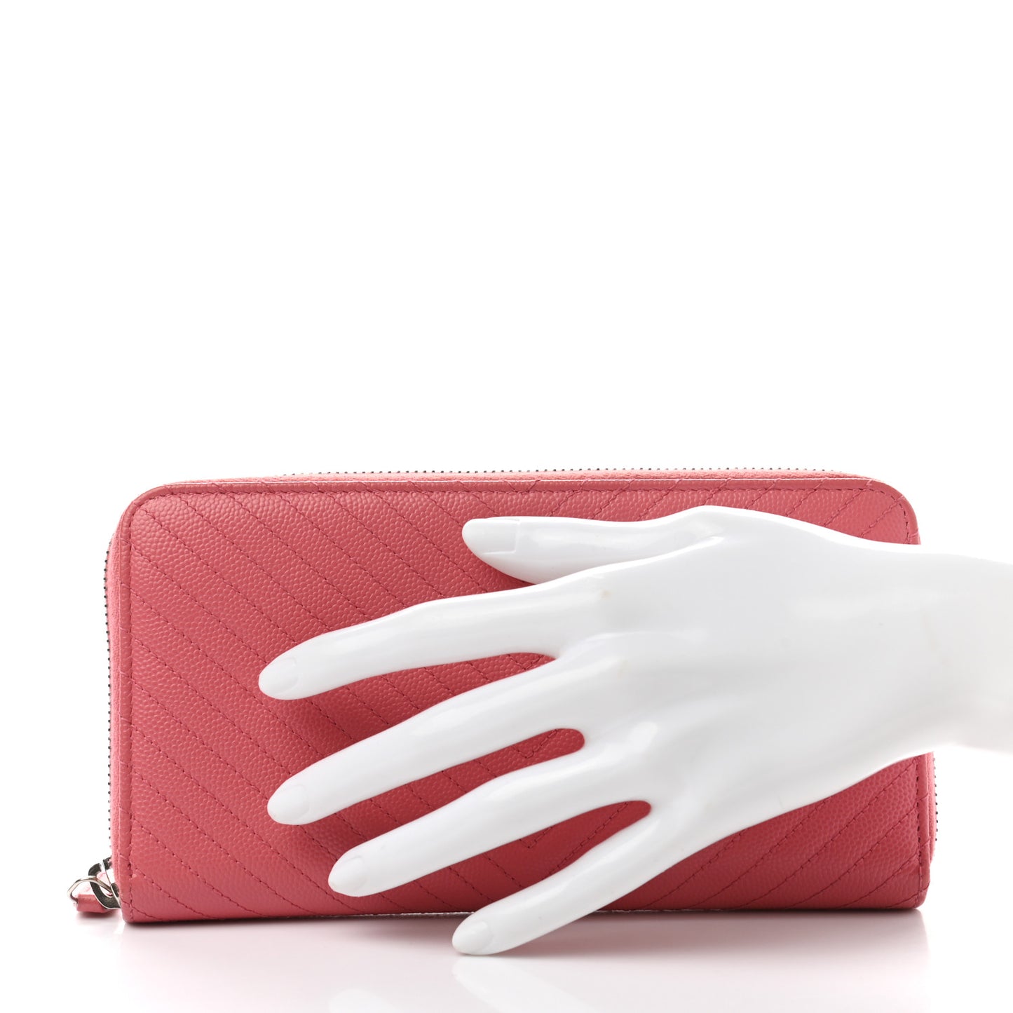 Caviar Chevron Large Gusset Zip Around Wallet Pink