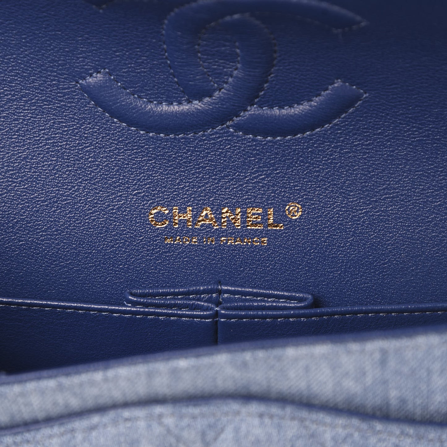 Denim Quilted Medium Double Flap Blue