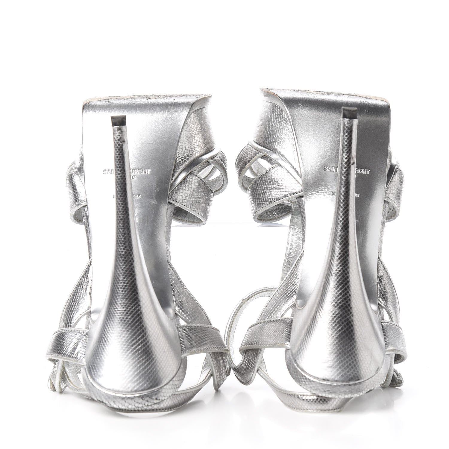 Saint Laurent Metallic Calfskin Tribute 105 Platform Sandals 40.5 Silver 6 of 11