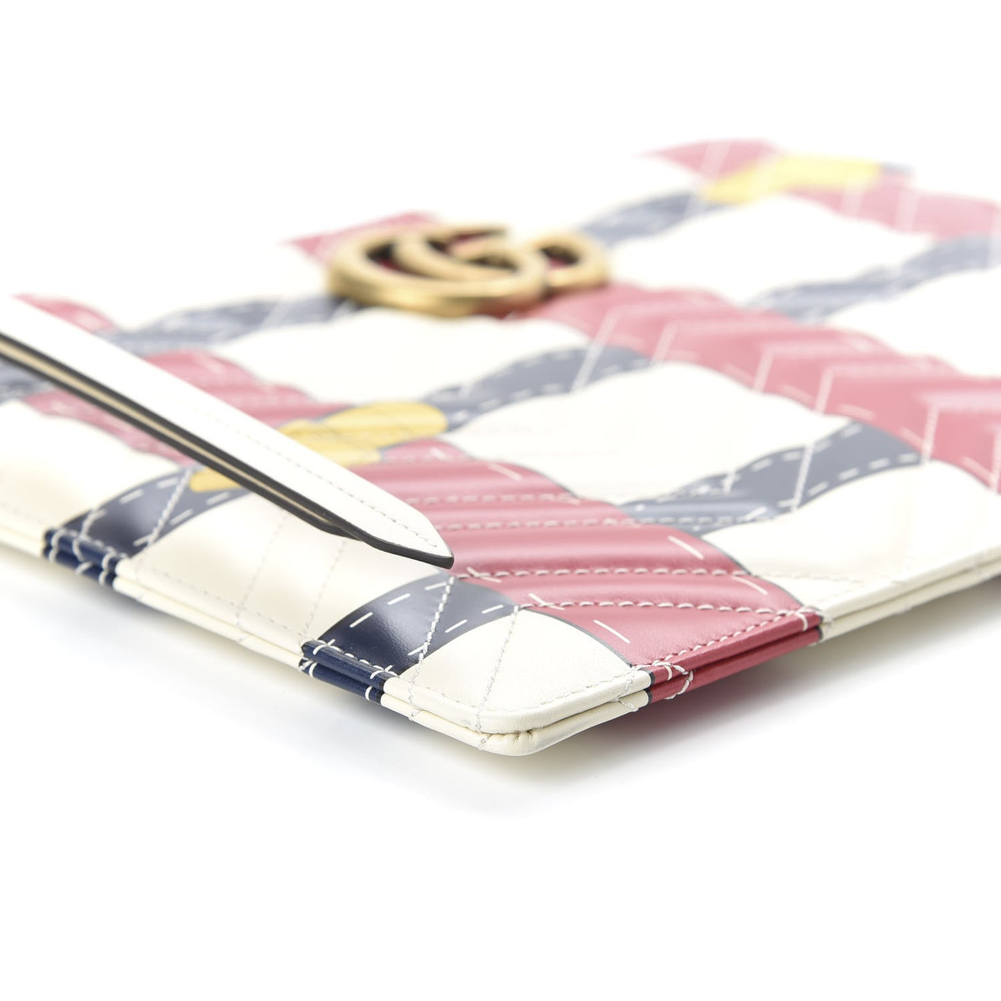 Calfskin Matelasse Trompe L'Oeil Print GG Marmont Zip Pouch White