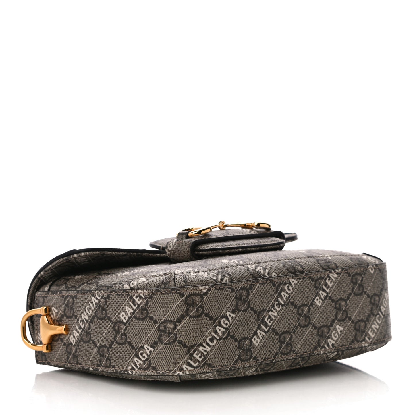 X BALENCIAGA GG Supreme Monogram Web Logo Print Mini Horsebit 1955 Shoulder Bag Beige Ebony