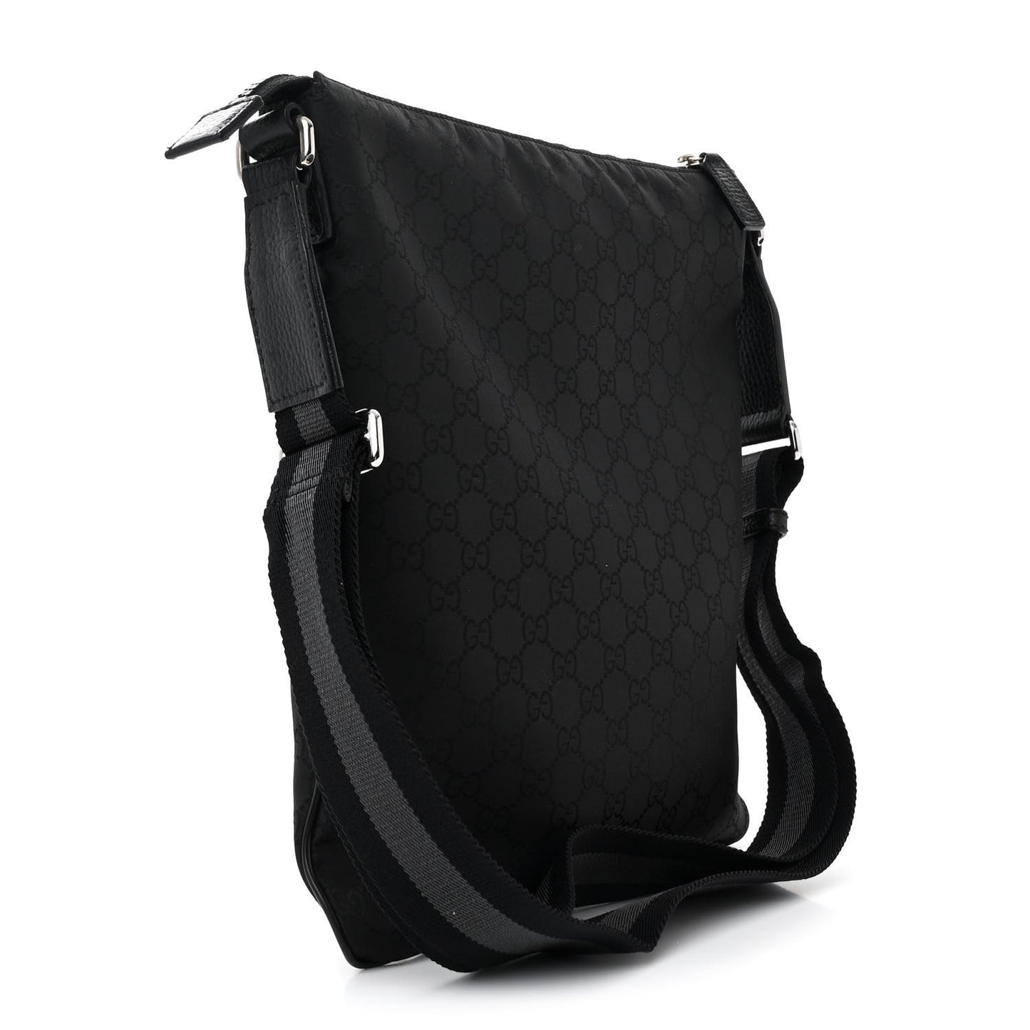 Nylon Monogram Medium Flat Messenger Bag Black