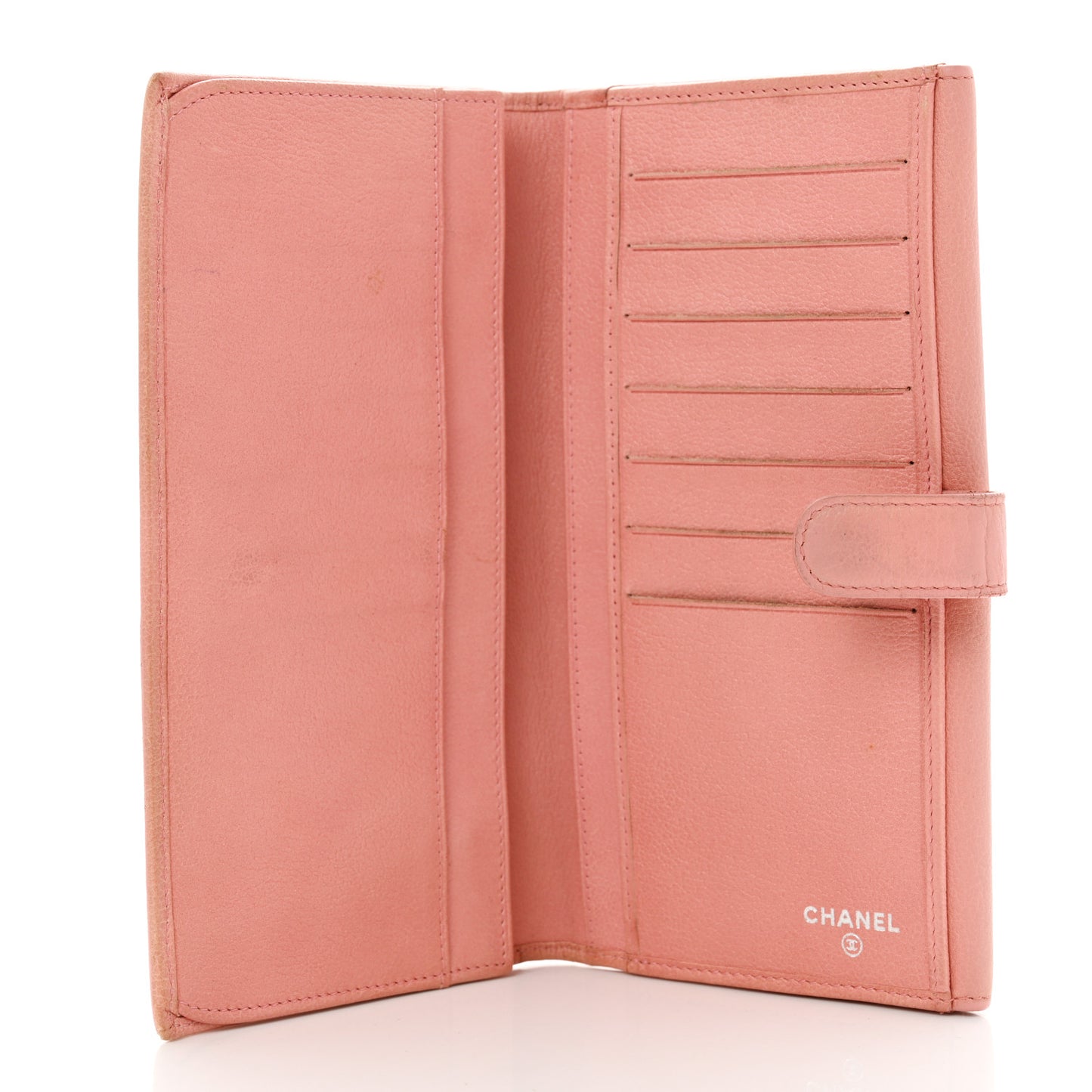 Goatskin Camellia Embossed Flap Wallet Pink
