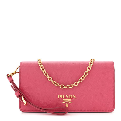 Prada Saffiano Metal Mini Flap Crossbody Wristlet Bag Peonia 1 of 9