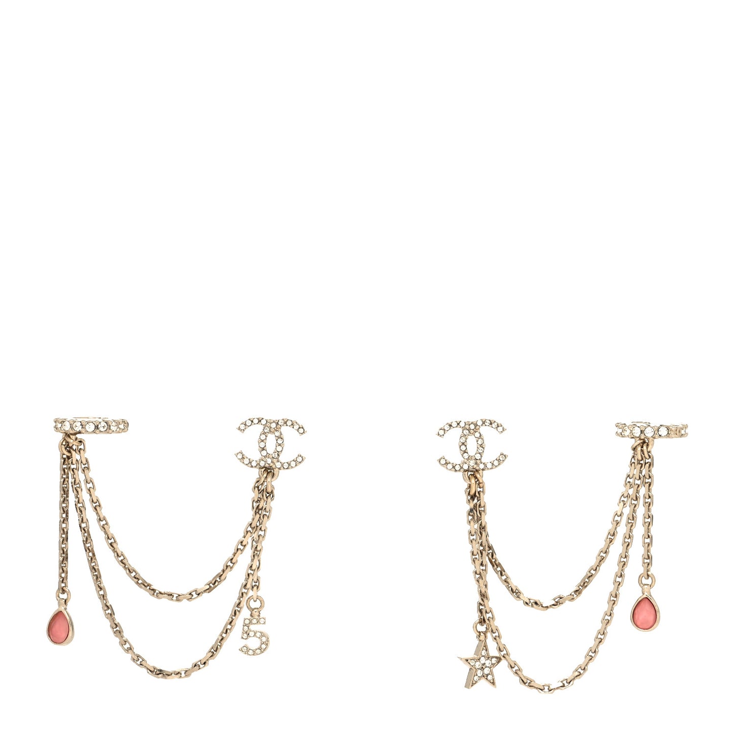 Crystal Star 5 Drop CC Earrings Gold