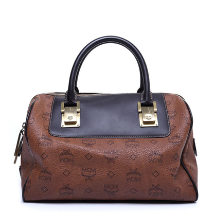 MCM Visetos Boston Bag Brown Black 1 of 12