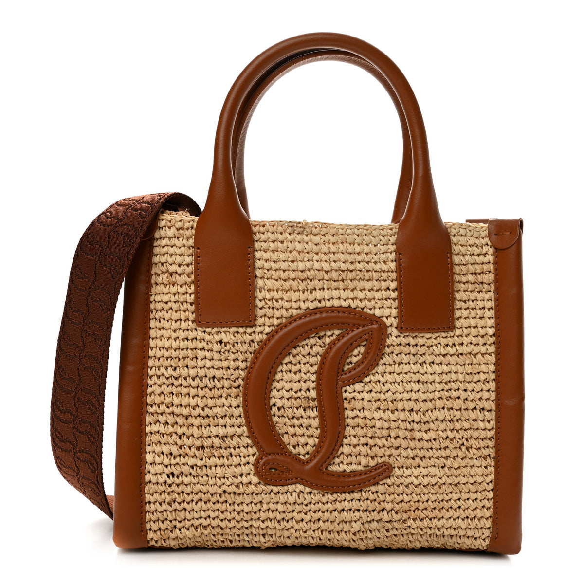 Christian Louboutin Raffia Calfskin Mini By My Side Tote Natural Cuoio 1 of 12
