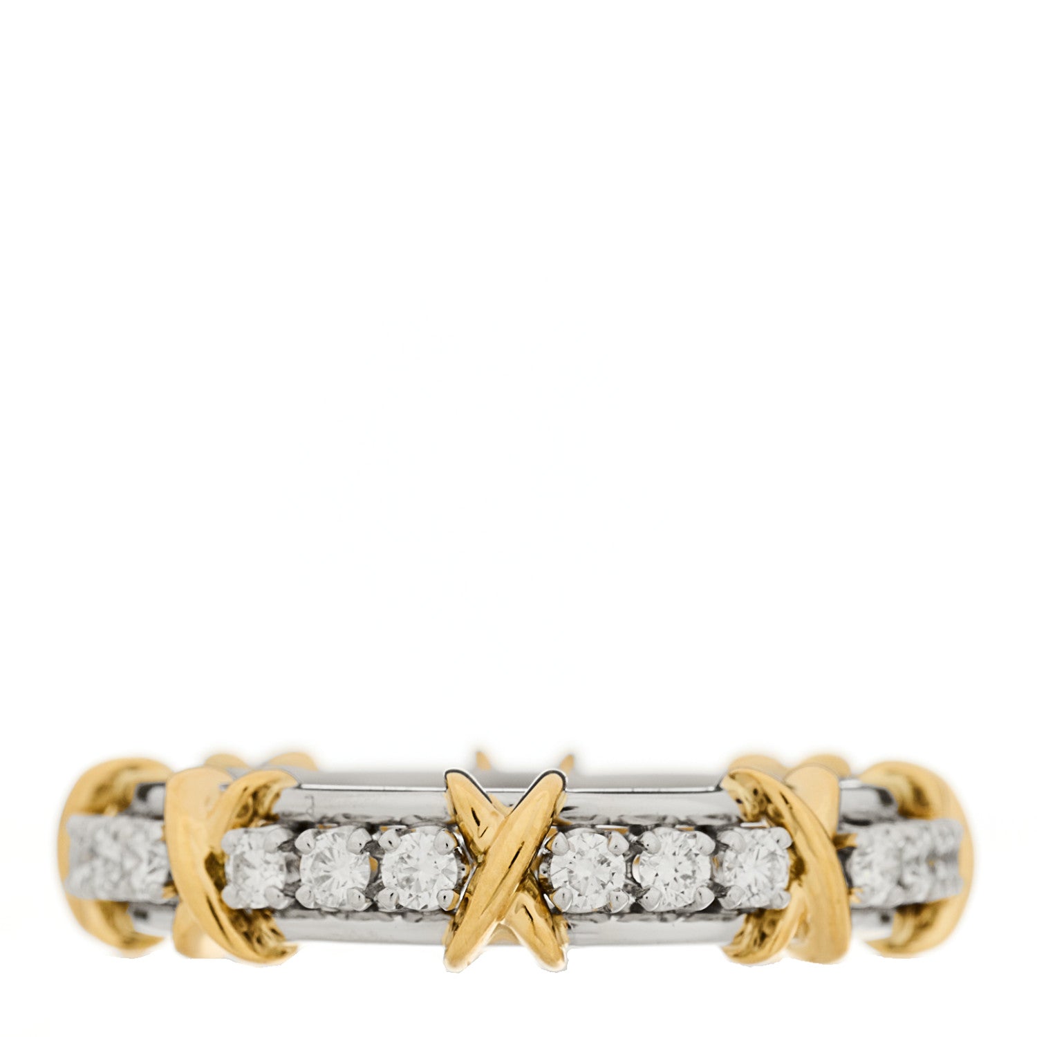 Tiffany Platinum 18K Yellow Gold Diamond Narrow Schlumberger Sixteen Stone Ring 52 6 1 of 4