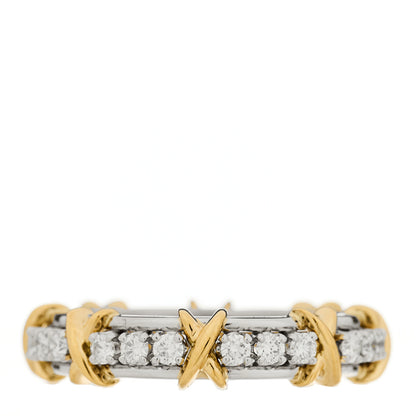 Tiffany Platinum 18K Yellow Gold Diamond Narrow Schlumberger Sixteen Stone Ring 52 6 1 of 4