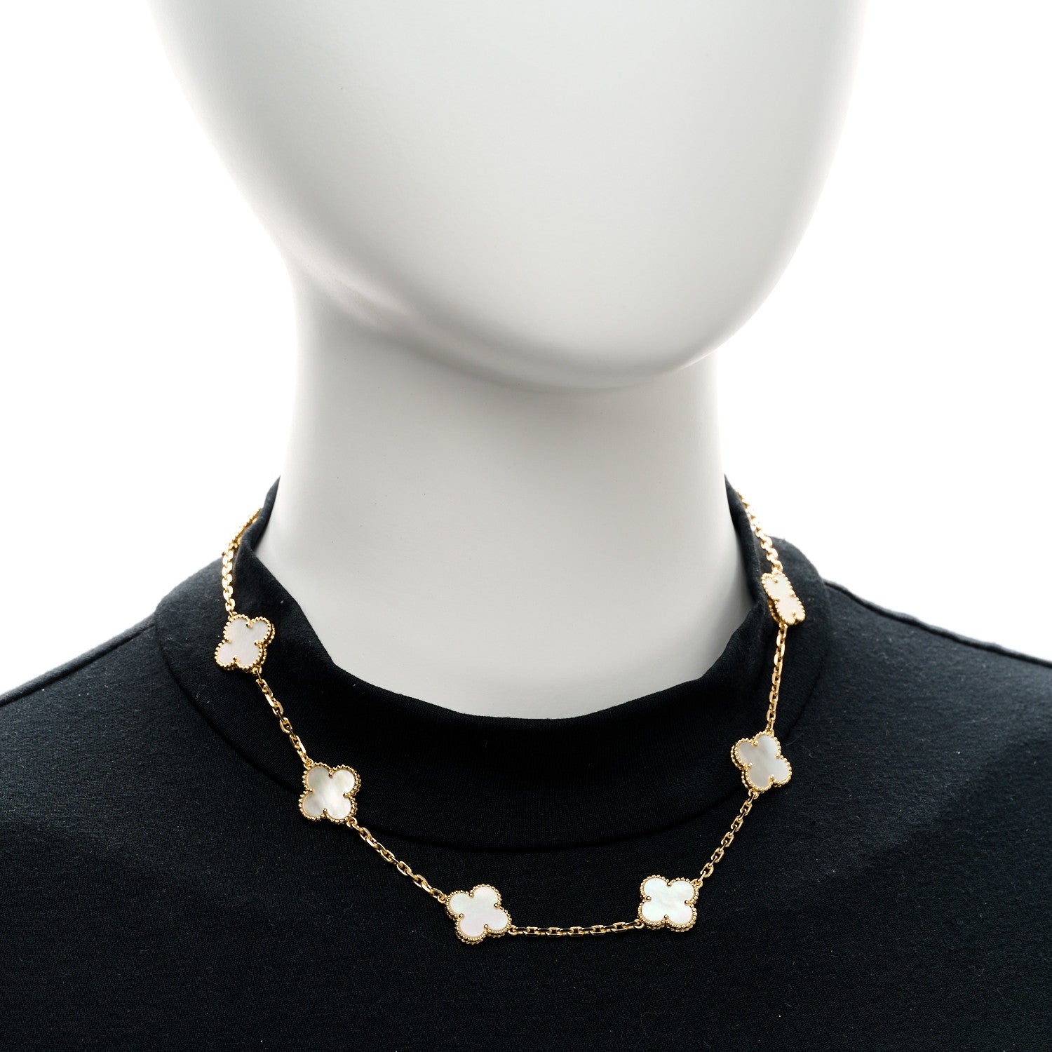 Van Cleef & Arpels 18K Yellow Gold Mother of Pearl 10 Motifs Vintage Alhambra Necklace 2 of 5