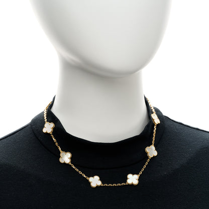 Van Cleef & Arpels 18K Yellow Gold Mother of Pearl 10 Motifs Vintage Alhambra Necklace 2 of 5
