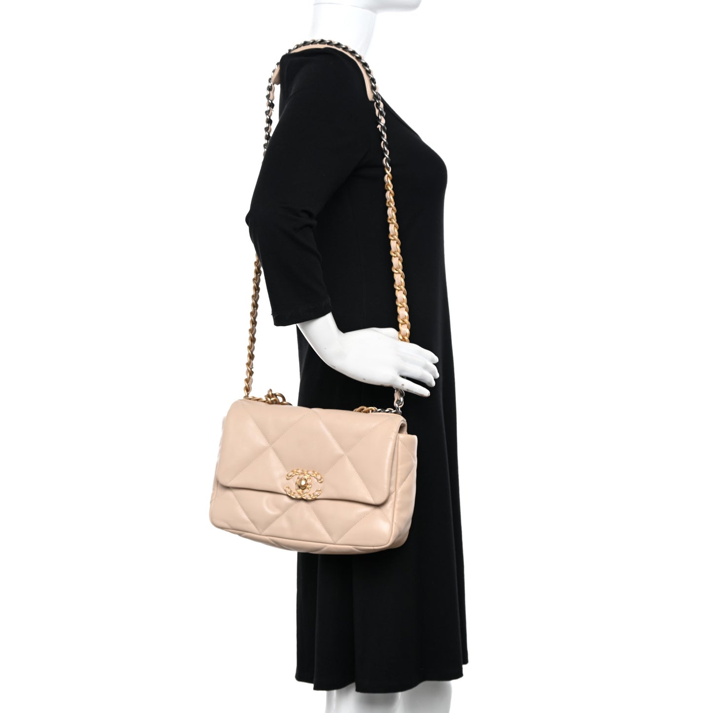 Lambskin Quilted Medium Chanel 19 Flap Beige