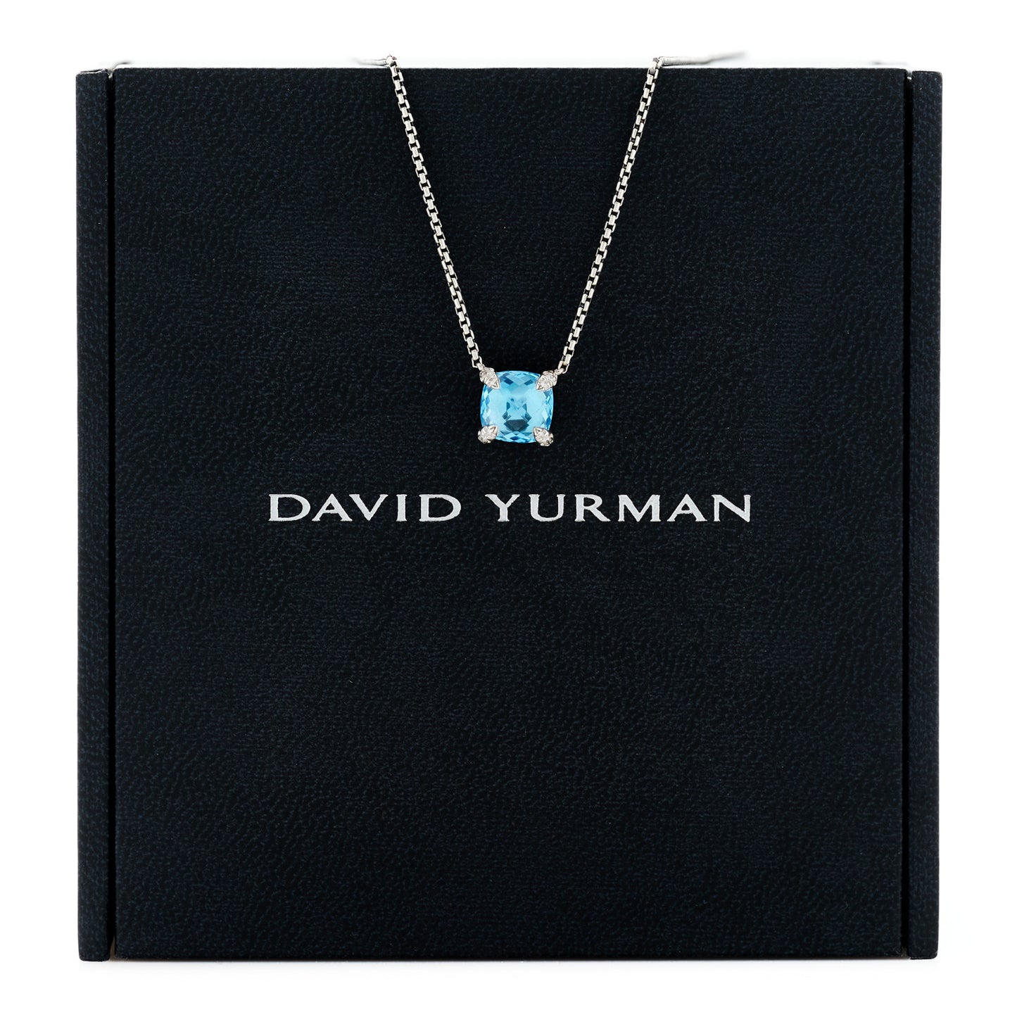 Sterling Silver Diamond Blue Topaz 9mm Petite Chatelaine Pendant Necklace