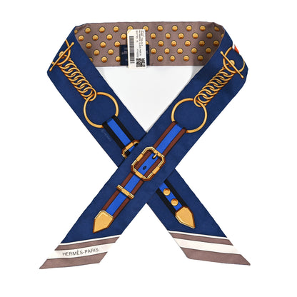 Hermes Silk Grand Tralala Twilly Marron Glacé Marine Gold 1 of 4