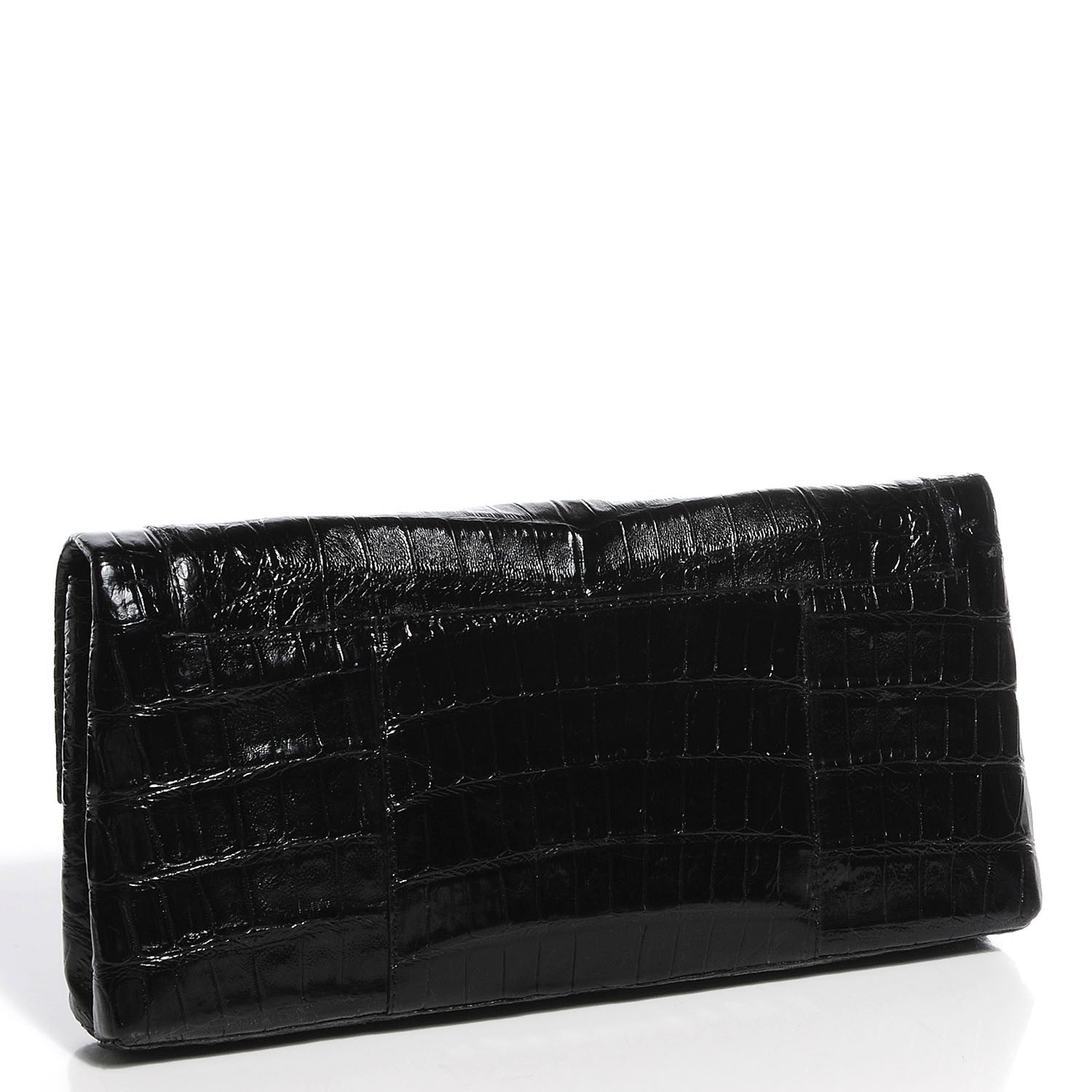 Nancy Gonzalez Glossy Crocodile Gotham Flap Clutch Black Shine 3 of 7