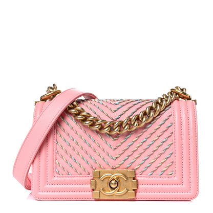 Chanel Calfskin Chevron Embroidered Small Boy By The Sea Flap Pink 1 of 16