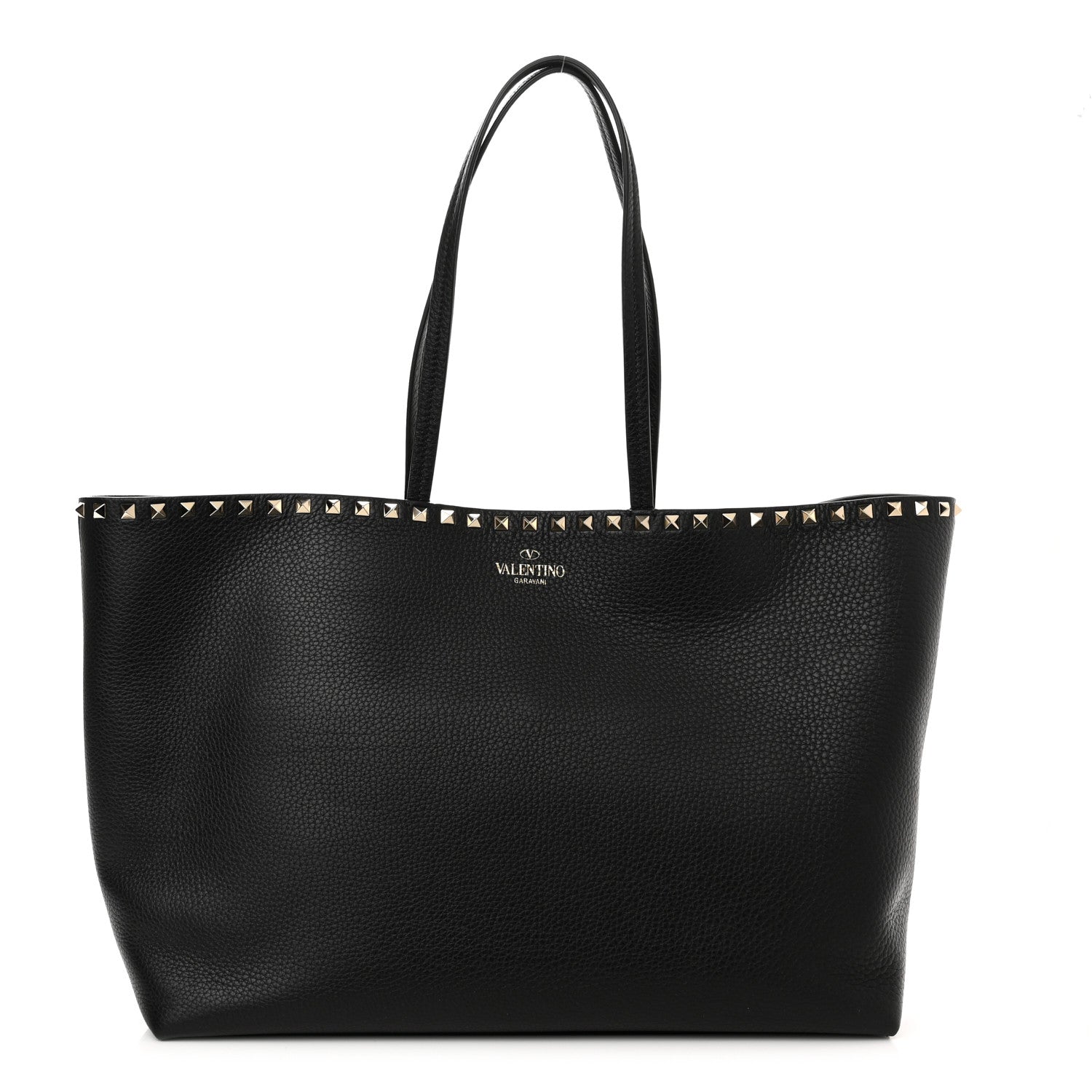 Valentino Garavani Grained Calfskin Rockstud Shoulder Tote Black 1 of 9