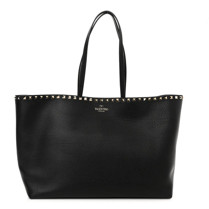 Valentino Garavani Grained Calfskin Rockstud Shoulder Tote Black 1 of 9