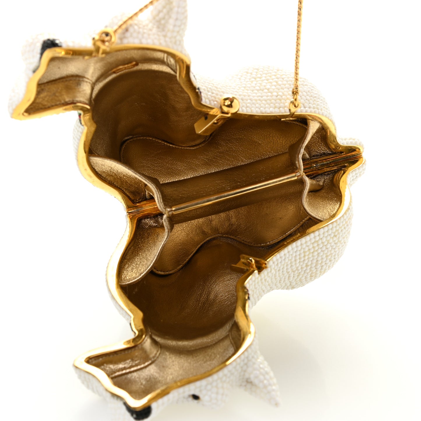 Crystal Terrier Minaudiere Clutch White Gold