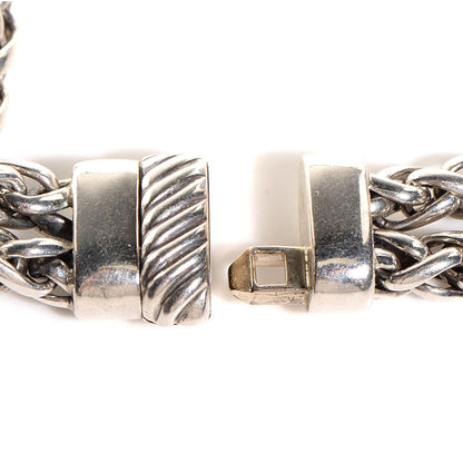 David Yurman Sterling Silver Pave Diamond Double Wheat Chain Necklace 17mm 4 of 5