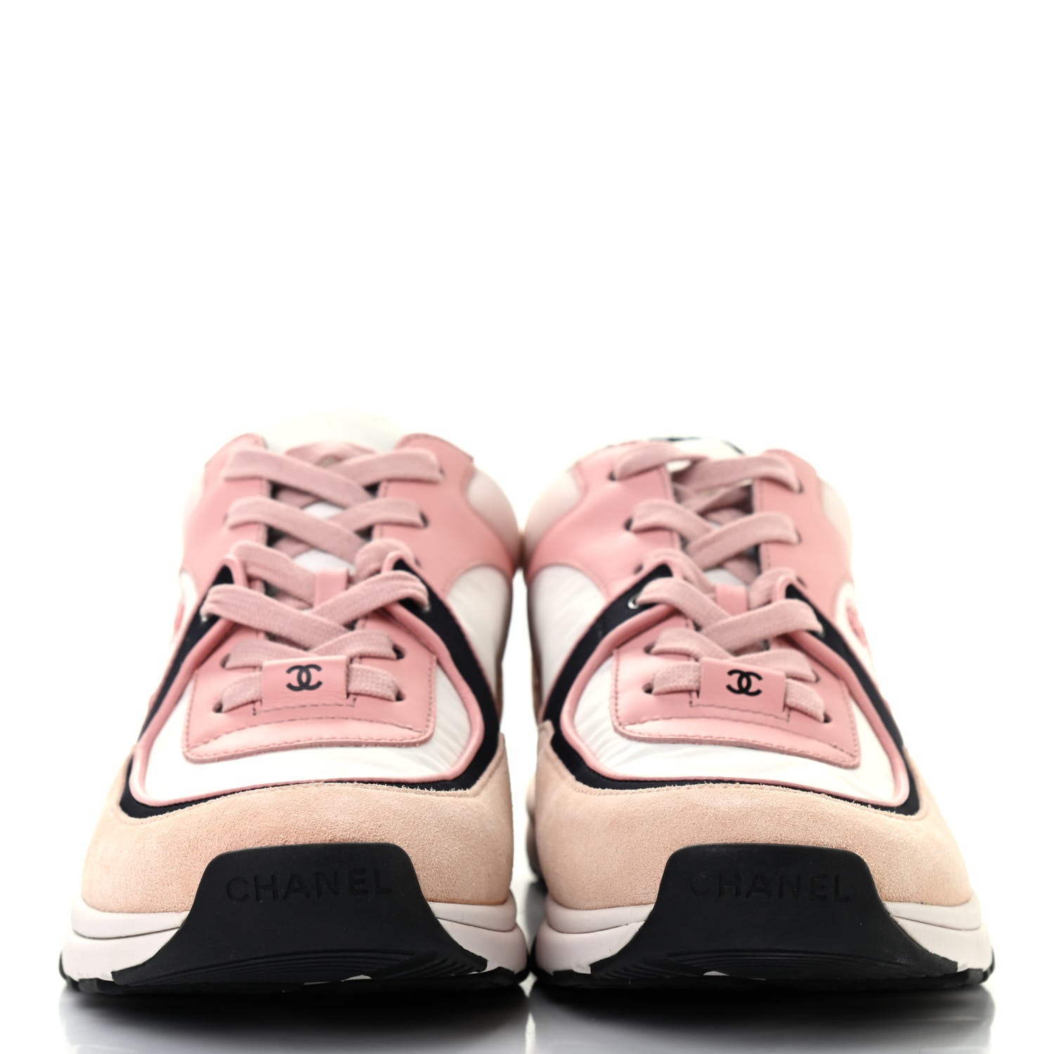 Chanel Nylon Lambskin Suede Calfskin CC Sneakers 38.5 Pink White Black 2 of 7