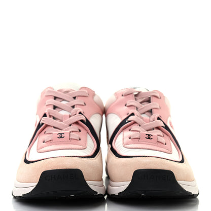Chanel Nylon Lambskin Suede Calfskin CC Sneakers 38.5 Pink White Black 2 of 7