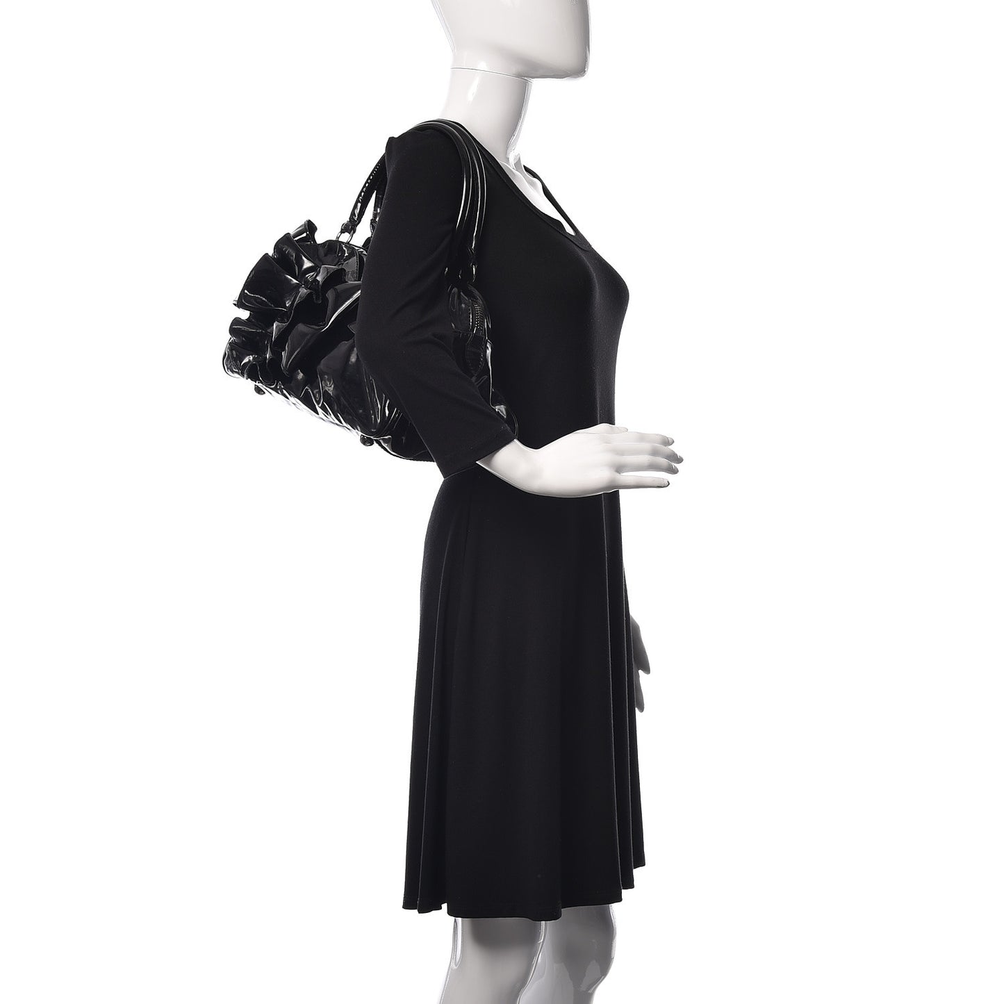 Patent Lacca Bow Bowler Tote Black