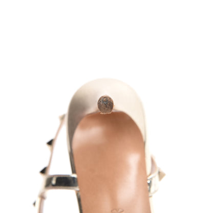 Valentino Garavani Metallic Pebbled Calfskin Rockstud Asymmetric 100mm Sandals 41 Platino 12 of 14