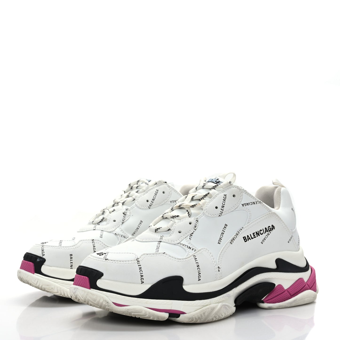 Technical Fabric Allover Logo Mens Triple S Sneakers 46 White Black Pink