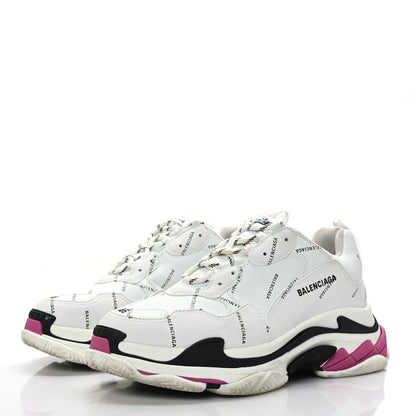 Balenciaga Technical Fabric Allover Logo Mens Triple S Sneakers 46 White Black Pink 3 of 8