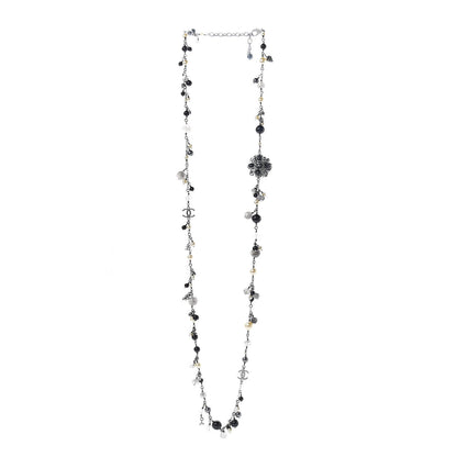 Chanel Pearl Crystal Bead CC Long Necklace Black 3 of 6