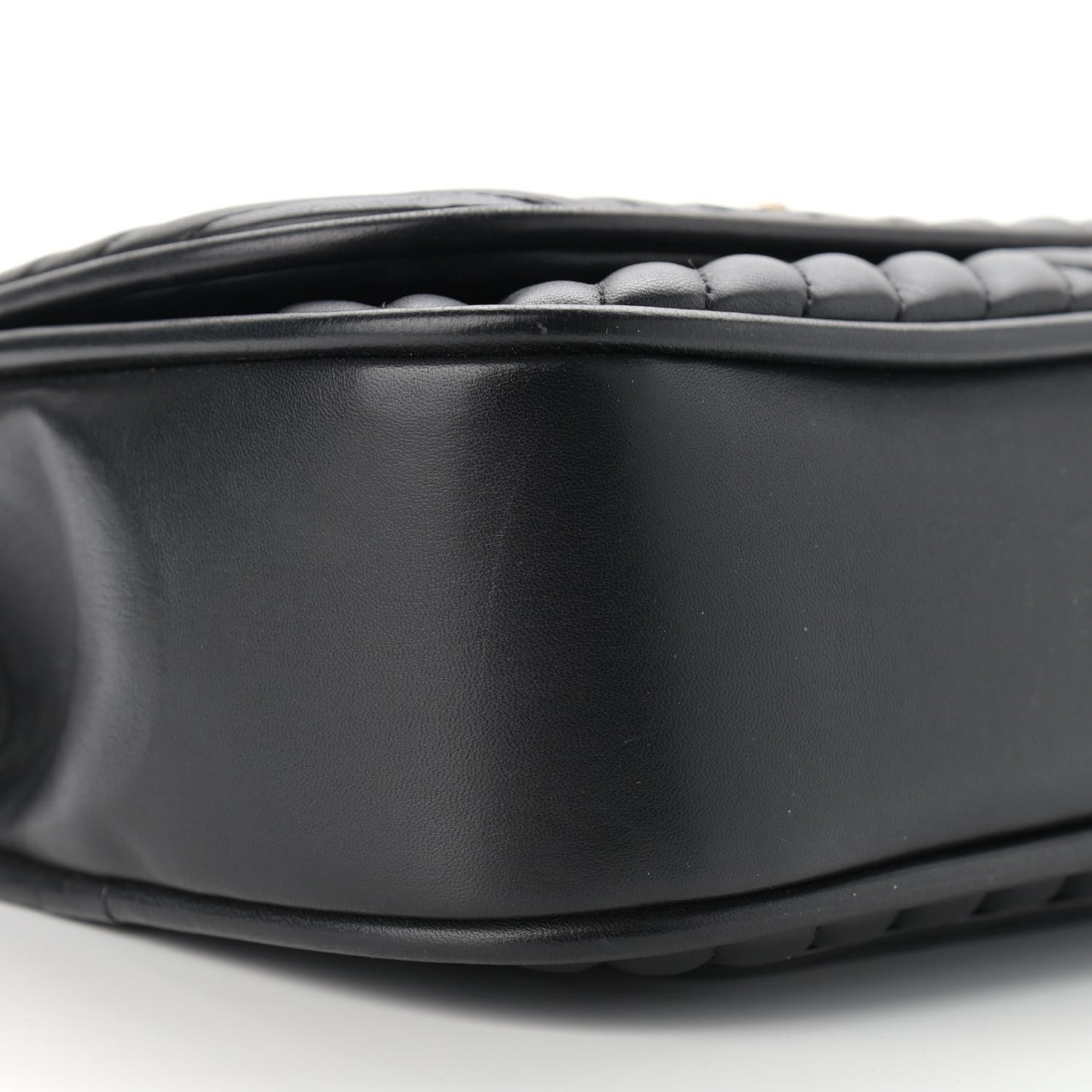 Lambskin Reverse Chevron Quilted Round Top Handle Flap Black