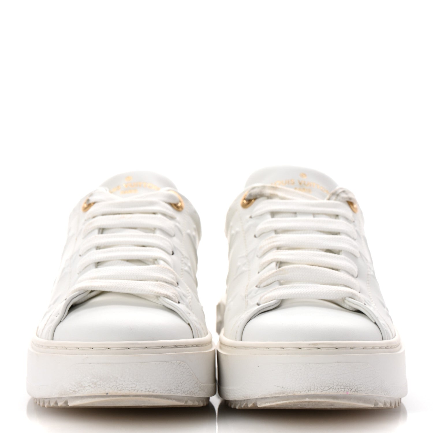 Louis Vuitton Lambskin Embossed Monogram Time Out Sneakers 36 White 3 of 10
