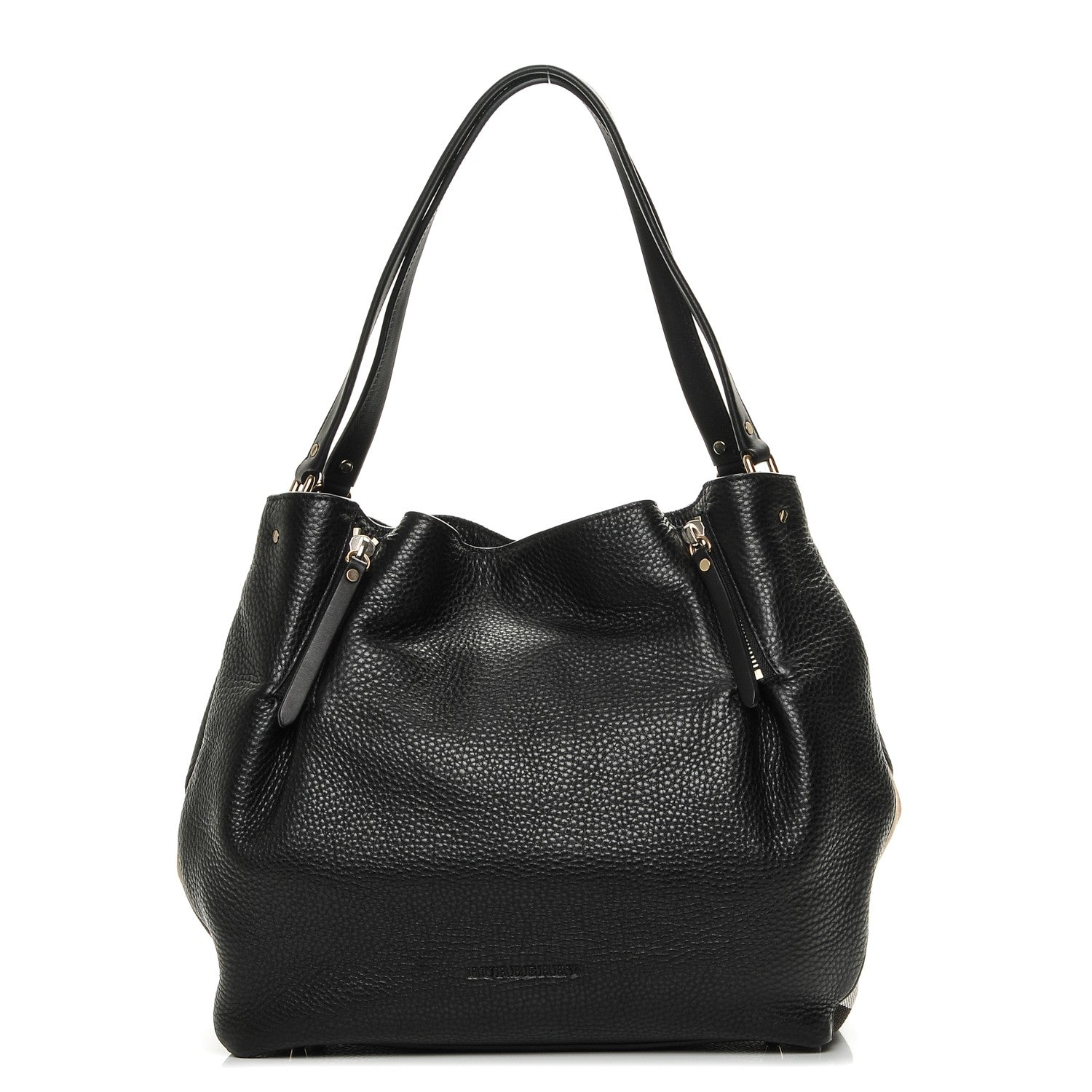 Burberry Grainy Calfskin House Check Medium Maidstone Black 1 of 7